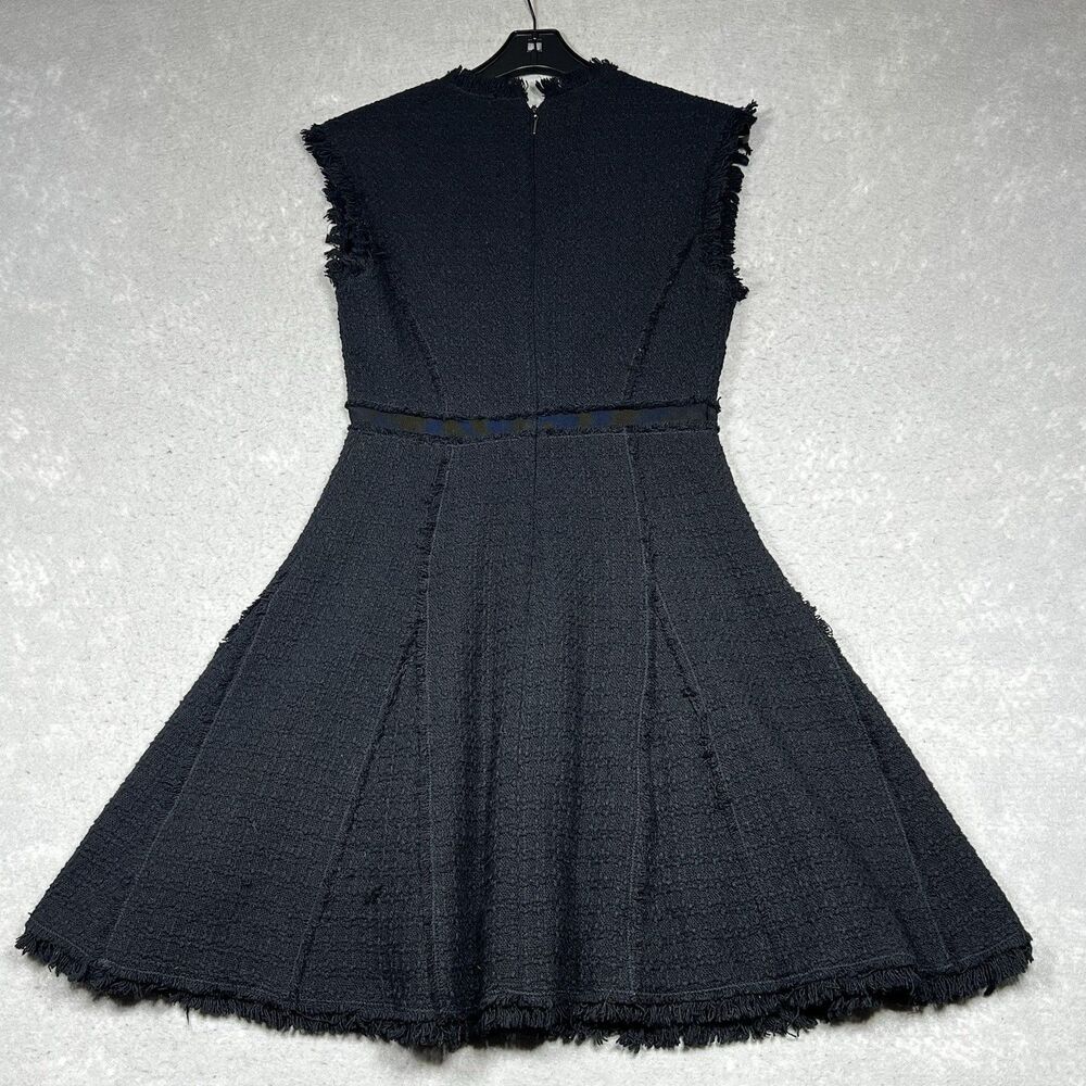 Rebecca Taylor Dress Womens Size 4 Black Tweed Fringe Sleeveless A-Line Dress - Picture 4 of 10